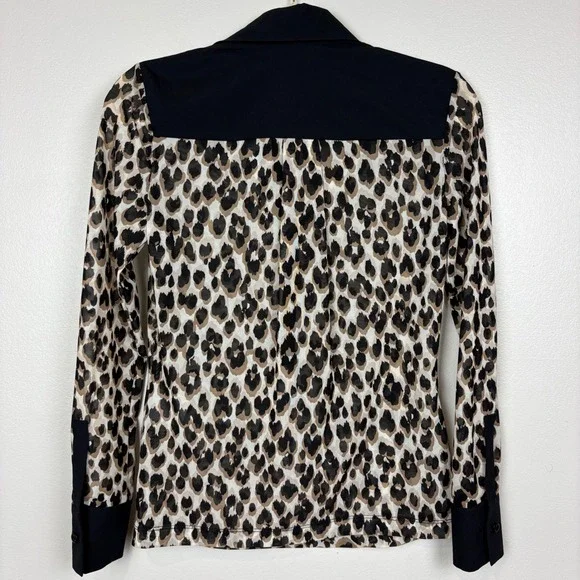 Anatomie Gem Mesh Leopard Print Blouse Size S Collar Long Sleeves Y-Neck Travel - Picture 12 of 14